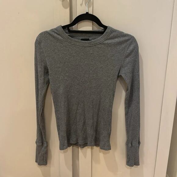 WSLY Rivington Ribbed Long Sleeve Top - M - Heather Grey - Picture 6 of 7